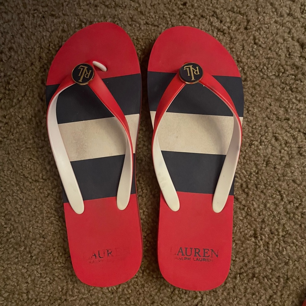 Ralph Lauren Red and Black Flip Flops
